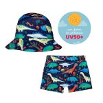Conjunto de banho para bebê Dino Marinho: Chapéu Bucket + Shorts c/ proteção UV FPS +50 - Tip Top