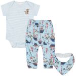 Body curto c/ Calça e Babador para bebê em suedine Barquinho - Up Baby