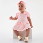 Body vestido para bebê em cotton Rosa Flúor - Up Baby