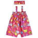 Macacão curto c/ Faixa para bebê em cotton Dino Vermelho - Up Baby
