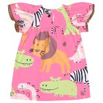 Vestido para bebê em meia malha Animais Rosa - Up Baby