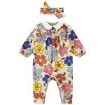 Macacão longo c/ Faixa de Cabelo para bebê em molecotton Floral - Up Baby