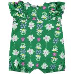 Macaquinho curto para bebê em cotton Floral Verde - Up Baby