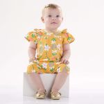 Macaquinho curto para bebê em cotton Floral Laranja - Up Baby