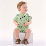 Macacão curto para bebê em meia malha flamê Cachorrinho Verde - Up Baby