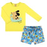 Conjunto de banho para bebê Cachorrinhos: Camiseta Surfista + Sunga - Up Baby