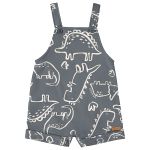 Jardineira c/ Body curto para bebê em moletom Dino Cinza - Up Baby