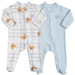 Pack 2 Macacões longos com zíper para bebê em algodão egípcio Urso Azul - Coquelicot