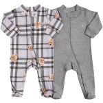 Pack 2 Macacões longos com zíper para bebê em algodão egípcio Urso Mescla - Coquelicot