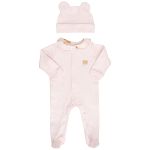 Macacão longo + Touca para bebê em algodão egípcio Ursa Rosa - Coquelicot