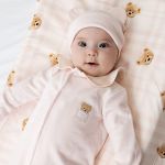 Macacão longo + Touca para bebê em algodão egípcio Ursa Rosa - Coquelicot