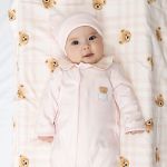 Macacão longo + Touca para bebê em algodão egípcio Ursa Rosa - Coquelicot