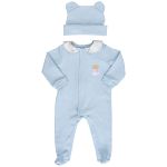 Macacão longo + Touca para bebê em algodão egípcio Urso Azul - Coquelicot