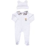 Macacão longo + Touca para bebê em algodão egípcio Urso Branco - Coquelicot