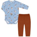 Body longo c/ Calça (Mijão) para bebê em algodão egípcio Cachorrinhos - Mini & Co.