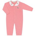 Macacão longo c/ golinha para bebê em malha tricot Coelha Camponesa Rosa - Mini & Co.