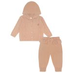 Casaquinho c/ capuz e Calca em tricot trançado Rosé - Mini & Co.
