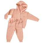 Casaquinho c/ capuz e Calca em tricot trançado Rosé - Mini & Co.