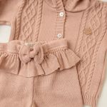 Casaquinho c/ capuz e Calca em tricot trançado Rosé - Mini & Co.