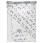 Conjunto de Toalhas Carrinhos: Toalha de banho c/ capuz + 2 Toalhinhas - Masterbag