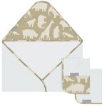 Conjunto de Toalhas Safari Caqui: Toalha de banho c/ capuz + 2 Toalhinhas - Masterbag