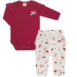 Body longo c/ Calça (Mijão) para bebê em ribana Cogumelos - Mini & Co.