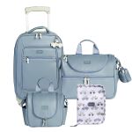 Mala com rodinhas + Bolsa Nina + Frasqueira Térmica Emy + Porta Carteira de Vacinação Carrinhos Azul – Masterbag