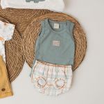 Body regata c/ Cobre Fraldas para bebê em algodão egípcio Dino - Mini & Co.
