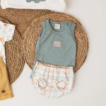 Body regata c/ Cobre Fraldas para bebê em algodão egípcio Dino - Mini & Co.
