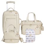 Mala com rodinhas + Bolsa Anne + Bolsa Vicky + Porta Carteira de Vacinação Carrinhos Marfim - Masterbag