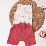 Body regata c/ Short para bebê em algodão egípcio Floral Coelha - Mini & Co.