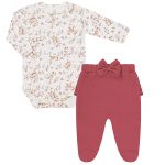 Body longo c/ Calça (Mijão) para bebê em algodão egípcio Floral Coelha - Mini & Co.