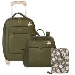 Mala com rodinhas + Mochila Vintage + Porta Carteira de Vacinação Borboletas Oliva - Masterbag