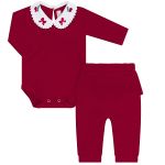 Body longo golinha c/ Calça (Mijão) para bebê em ribana Cerejinhas - Mini & Co.