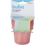 Kit Potes Papinha c/ tampa para bebê Rosa (3un) - Buba