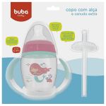 Copo com Alça e Canudo Extra 250ml Sereia Rosa (6m+) - Buba
