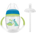 Copo com Alça e Canudo Extra 250ml Dinossauro Azul (6m+) - Buba