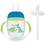 Copo com Alça e Canudo Extra 250ml Dinossauro Azul (6m+) - Buba