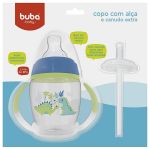 Copo com Alça e Canudo Extra 250ml Dinossauro Azul (6m+) - Buba