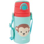 Garrafa de Alumínio com Canudo Animal Fun Macaquinho 400ml (3m+) - Buba