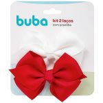 Kit 2 Laços com Presilha M Branco/Vermelho - Buba