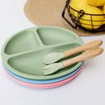 Prato em Silicone com Divisórias e Ventosa Verde (6m+) - Buba
