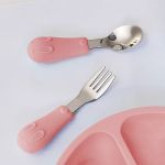 Kit Talher para bebê em Silicone e Inox Coelha Rosa (6m+) - Buba