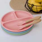 Prato em Silicone com Divisórias e Ventosa Rosa (6m+) - Buba