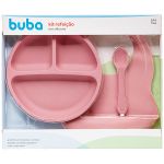 Kit Refeição para bebê em Silicone Rosa (6m+) - Buba