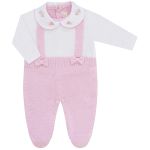 Macacão longo c/ golinha e suspensório em tricot Rosa - Mini & Co.