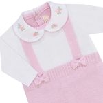 Macacão longo c/ golinha e suspensório em tricot Rosa - Mini & Co.