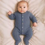 Macacão longo em tricot 100% Algodão Trançado Azul Jeans - Mini & Co.