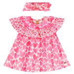 Vestido com Faixa em cotton Corações Rosa - Up Baby