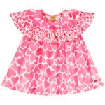 Vestido com Faixa em cotton Corações Rosa - Up Baby